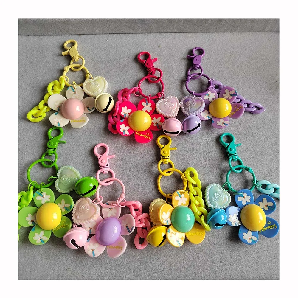 Flower Bell Keychain Acrylic Chain Key Ring Women Wallet Bag Pendant Charms