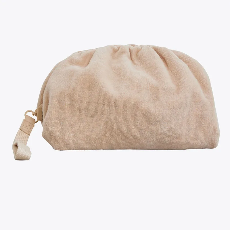 Women's Fashionable Cotton Drawstring Makeup Pouch Terry Cloth Cosmetic Clutch Bag String Closure for Storage Travel Essential
