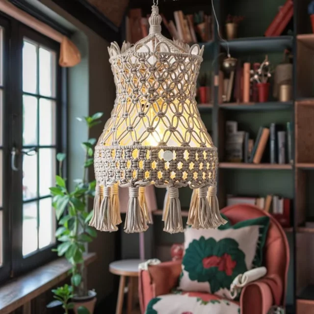 Boho Style Hand Woven Cotton Rope Cotton Macrame Lampshade