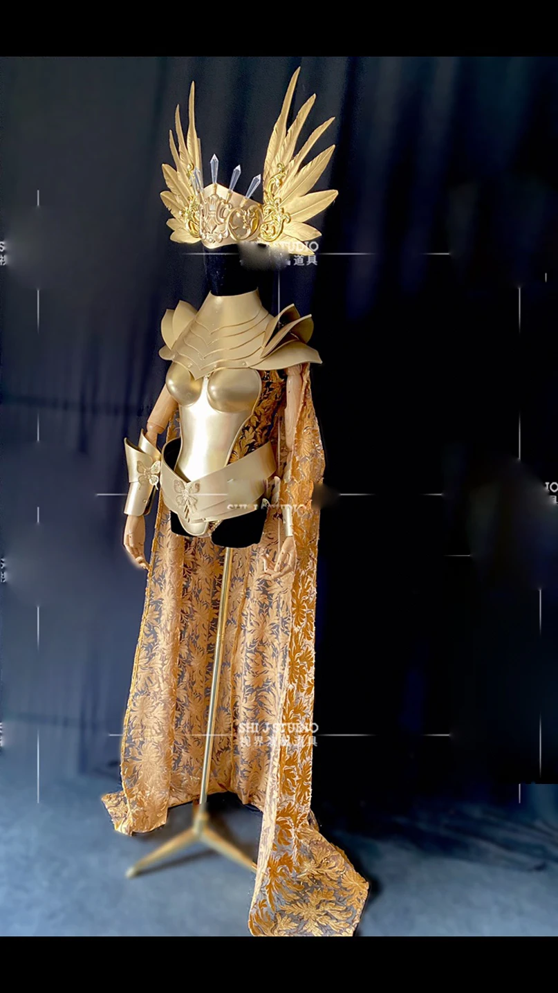 Gold armor Headress Sexy Women Stage Show Wear Halloween Party Gold Cosplay Costume Women Gogo Party Dance Wear Gold armor Headress Sexy Women Stage Show Wear Halloween Party Gold Cosplay Costume Women Gogo Party Dance Wear