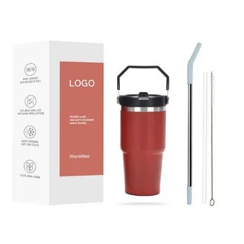 Ready To Ship 30oz Travel Tumbler With Handle Stainless Steel Reusable Coffee Mug Insulated Red Coffee Cup For Camping