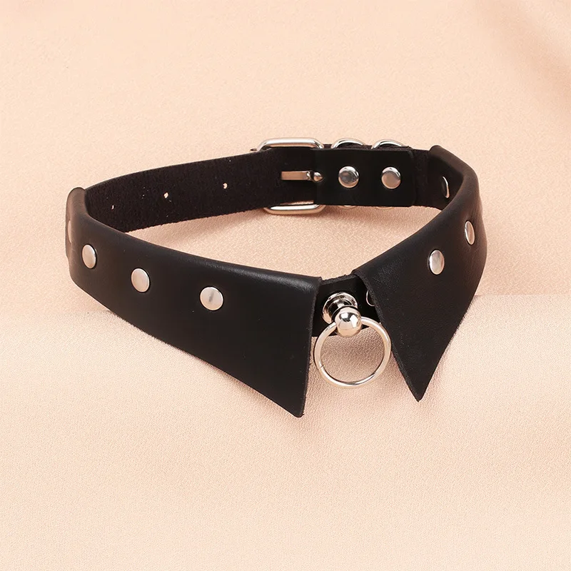 slave bondage leather collar with leash ring steel chain sex toy
