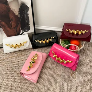 Candy Color Women's Flap Shoulder Bag New Trendy Gold Embellished PU Handbag for Girls