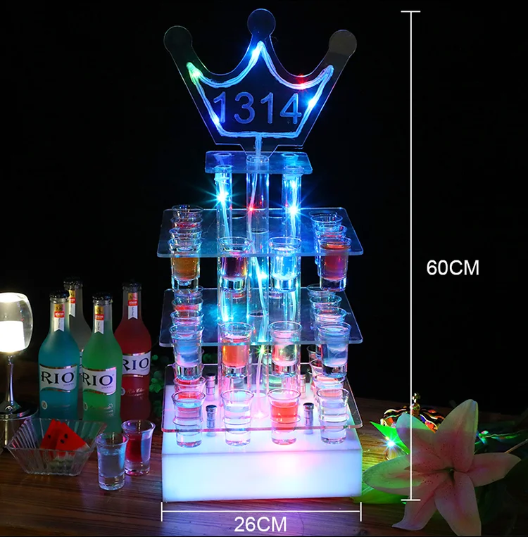 Colorful  36 Cups Spade LED Shot Glass Display for Bar Night Club VIP Service Acrylic Shot Glass Display Stand