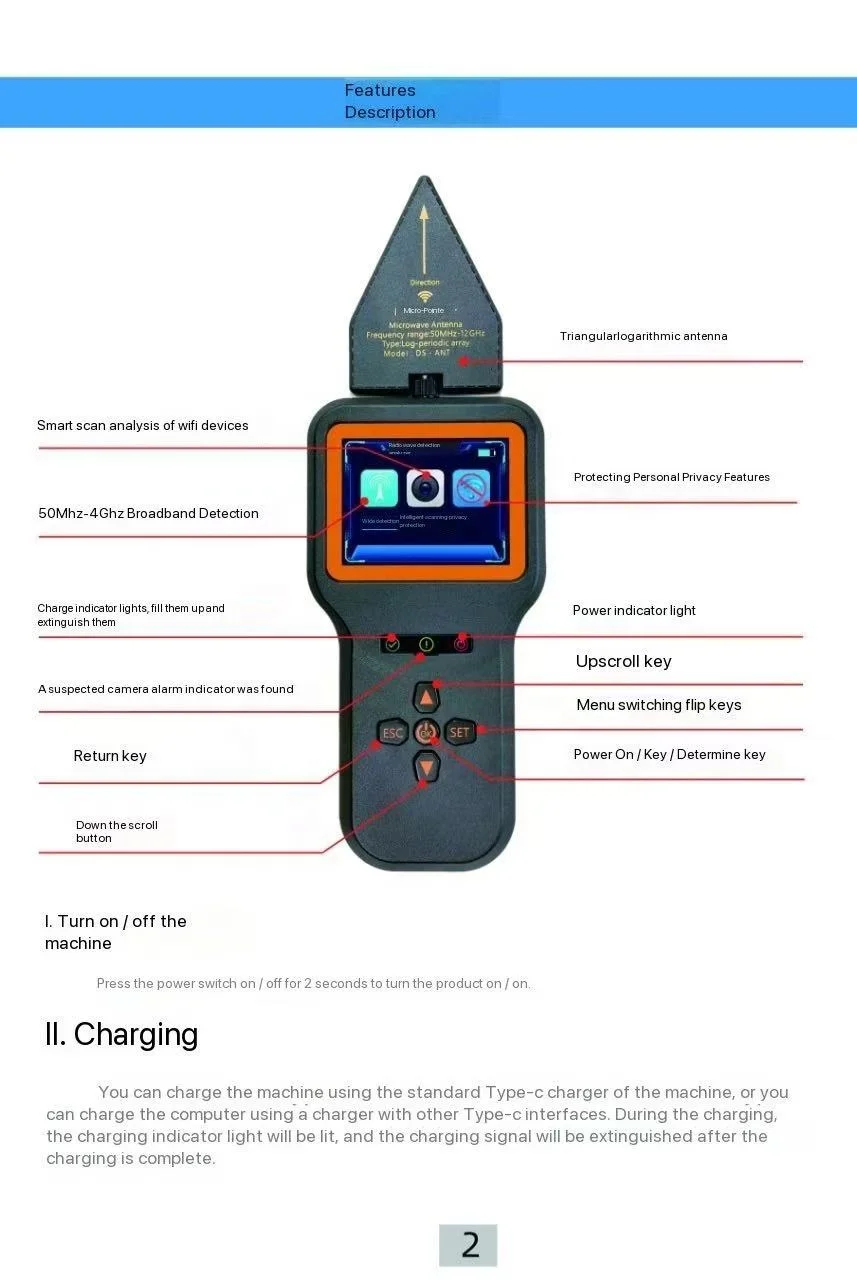 DS818 Signal Detection Analyzer 10MHz- 4GHz Radio Wave GPS Tracker Wireless Camera GSM Cellphone Signal Detector