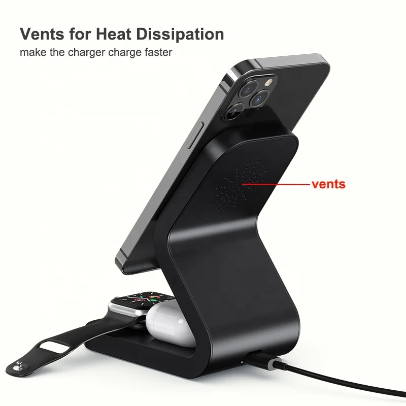 New Design 15w Mobile Phone Qi Fast Magnetic 3 In 1 Wireless Charger for iPhone 12 Mini Max Pro for Apple Watch Earphone