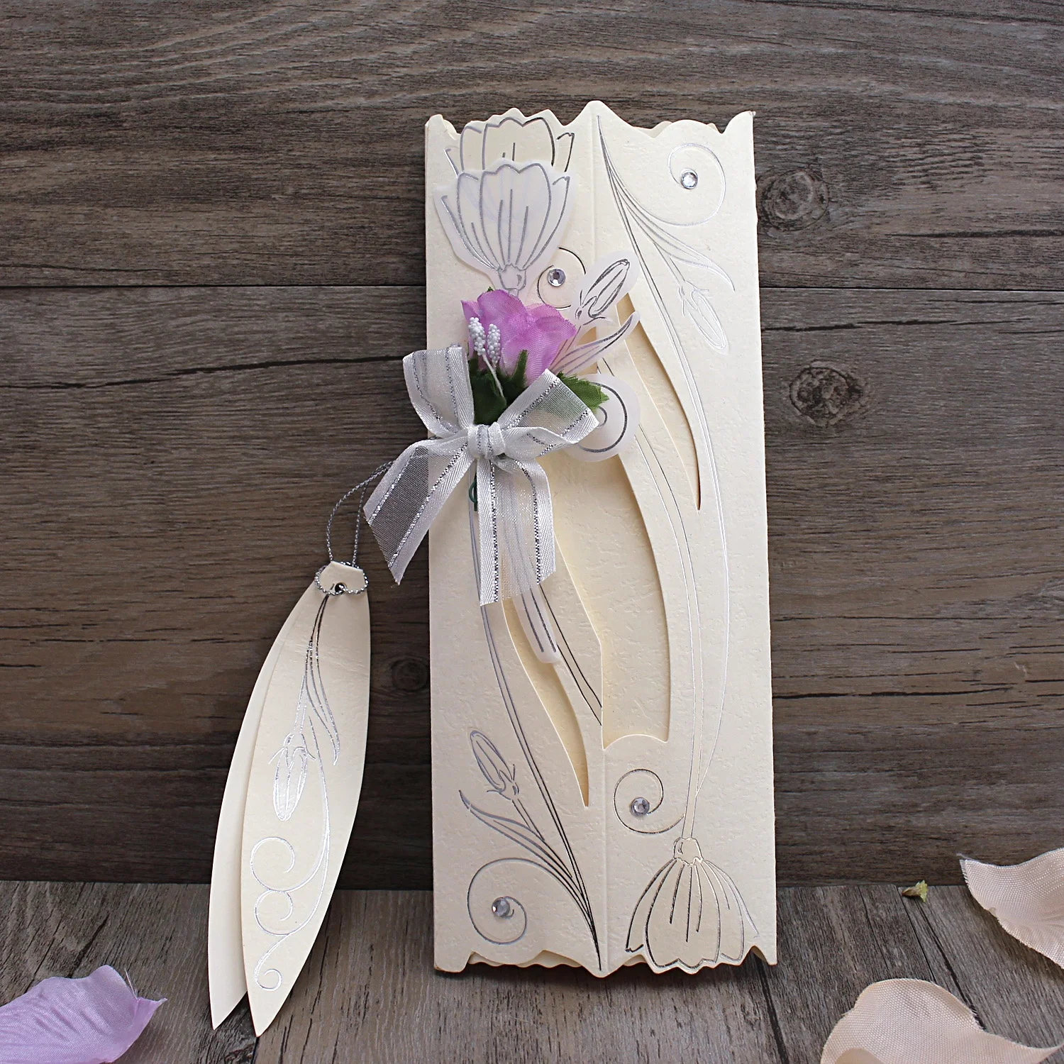 Colorful Rainbow Theme Blossom Scroll Wedding Invitations Blank