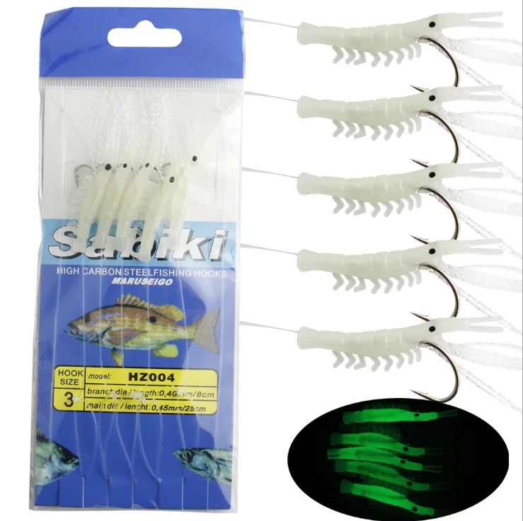 8 Pack Luminous Fishing Rigs With Glow Hooks - Real Fish Skin Bait Rigs For Freshwater & Saltwater