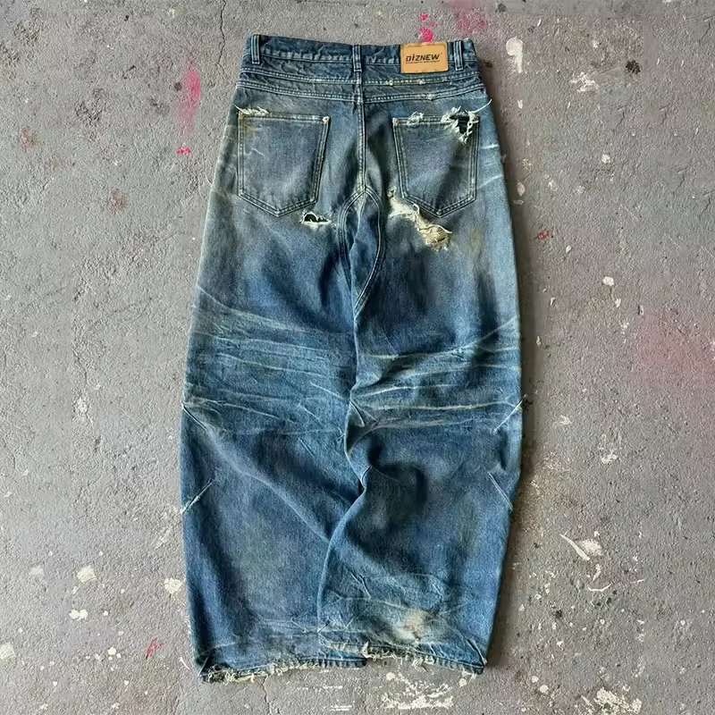 SALATI High-Waist Baggy Jeans for Men Slim Fit Distressed Leopard Waterproof Soft Denim Pencil Pants Plus Size Blue Jeans gallery 3