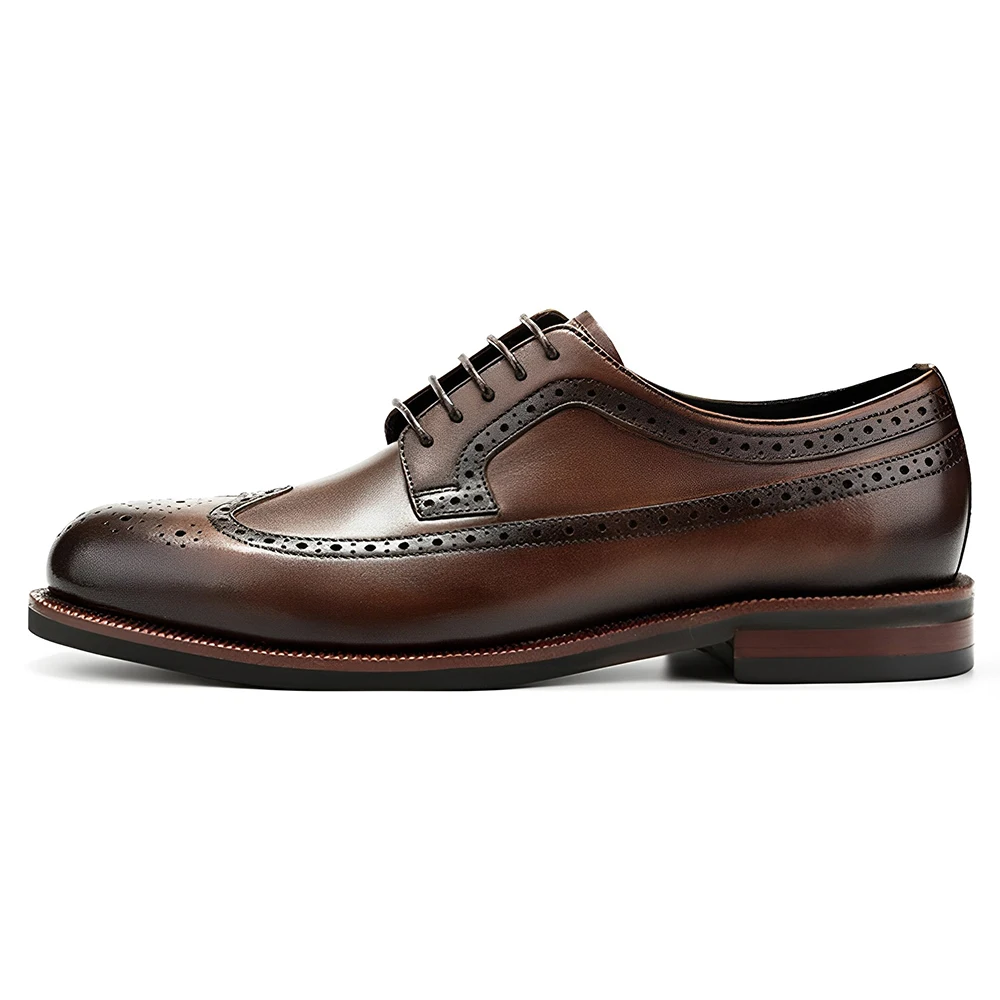 Vintage Italy Genuine Leather Brogue Style Derby Shoes For Men Dress ...