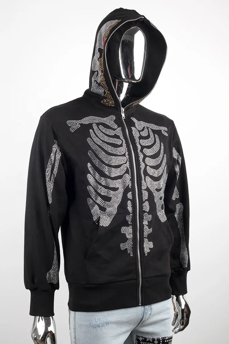 Rhinestone Skeleton Jacket Skeleton Glitter Hoodie Custom Logo