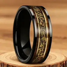 Fashion Jewelry 8mm Rings Inlay Wooden Gold Meteorite Wedding Band Tungsten Ring for Mens Ring