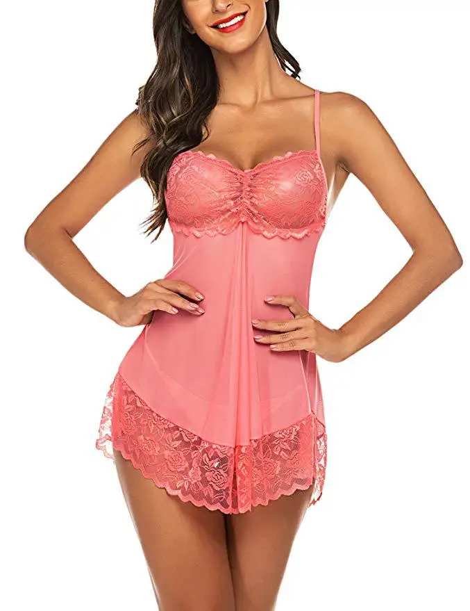 European and American New Style Sexy Breathable Sheer Lace Mesh Camisole Nightdress