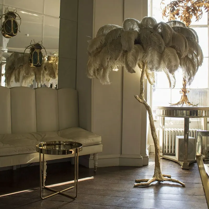 Feather Floor Lamp Corner Design By Sofa In Living Room Artistic And Creative Decorations