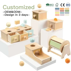 Baby Wooden Montessori Educational Toy Kids Wooden Ball Drawer Target Box Development Coin Box Materials Full Set Montessori Toy
