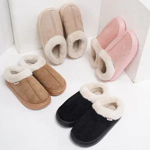 Women's Two-Way Wear Plush Hoop for Slippers Winter Outdoor Cotton Slipper with Platform Fur and Thickened EVA Outsole Home Use