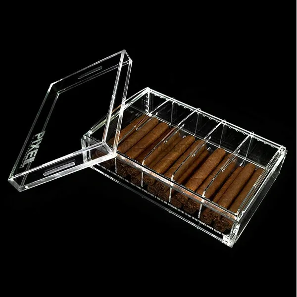 RAYI Custom Modern Clear Large Acrylic Cigar Humidor Box High Airtight Display Case With Lid