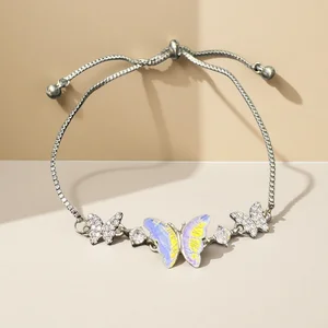 Factory Price Luxury Exquisite Temperament Zircon Flower butterfly Alloy Fashion Jewelry Bracelets for Women