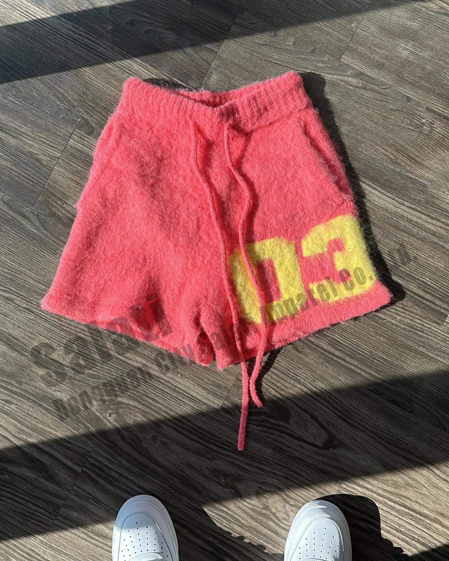 Custom Print Logo Wide Leg Sweat Short Drawstring Baggy Streetwear Bermuda Wool Fluffy Fuzzy Knitted Knitwear Mohair Shorts Men