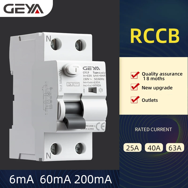 Geya New Gyl9 2p 30ma A+ev 32-40a Ac Dc Rccb For Ev Charger 100amp Elcb ...