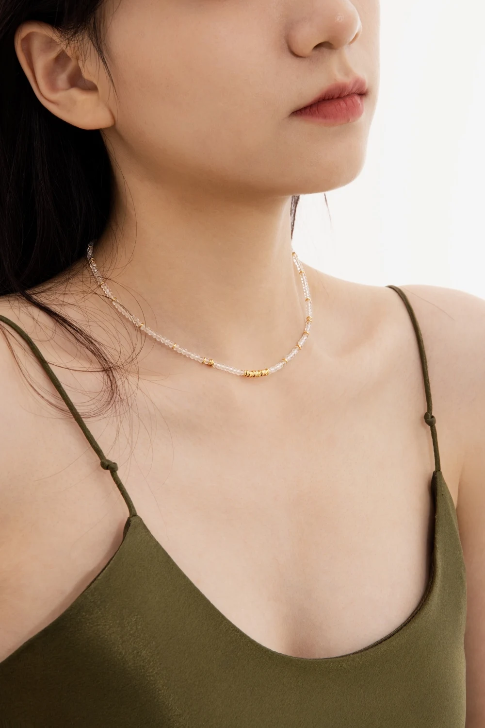 KAKODIY Elegant Design 925 Sterling Silver Natural White Crystal Bead Chain Necklace High Top Jewelry detail 4