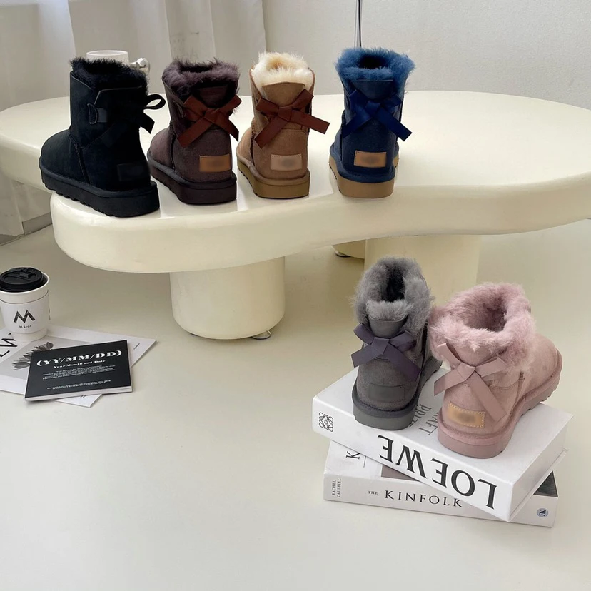 Custom Snow Boots For Girls Waterproof Wool Banderole Ankle Winter Snow