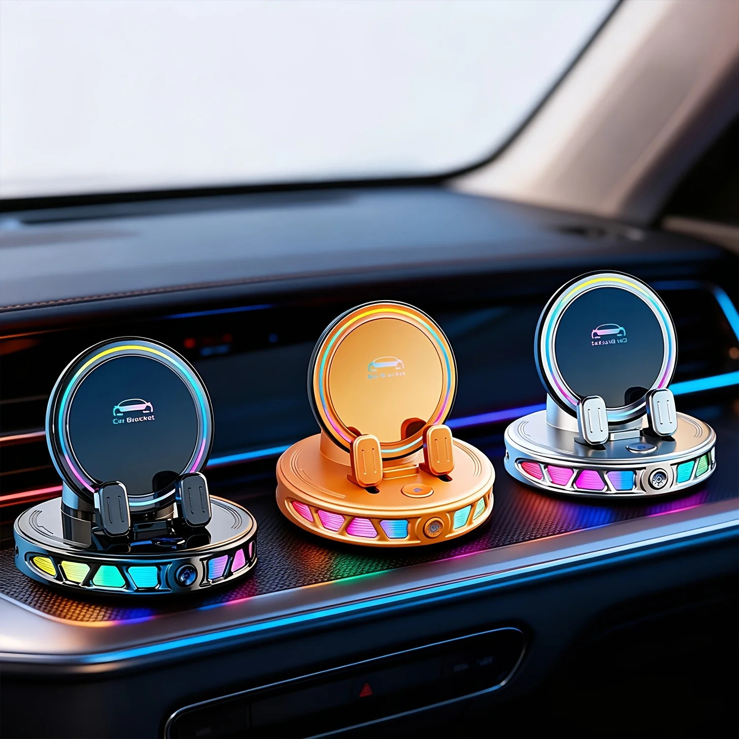 Suction Cup Car Phone Mount (360° Rotation) with LED Light | Gravity-Sensing Auto-Lock Seamless Portrait/Landscape Switching