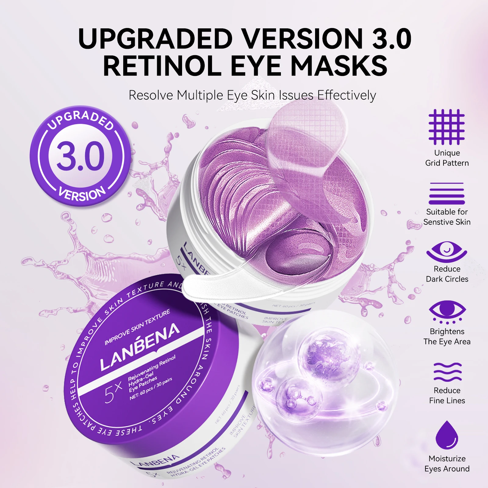LANBENA New Arrival Eye Patches Hydrogel for Puffy Eyes Dark Circle 60pcs Eye Mask supplier