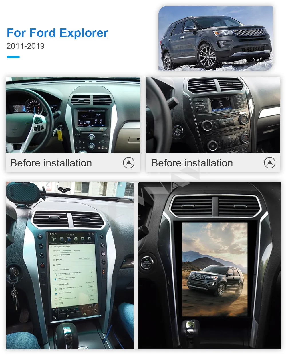 Tesla Screen for Ford Explorer 2011 2012 2013 2014 2015 2016 2017 2018 2019 Android Player GPS Head Unit Auto Audio Radio Stereo