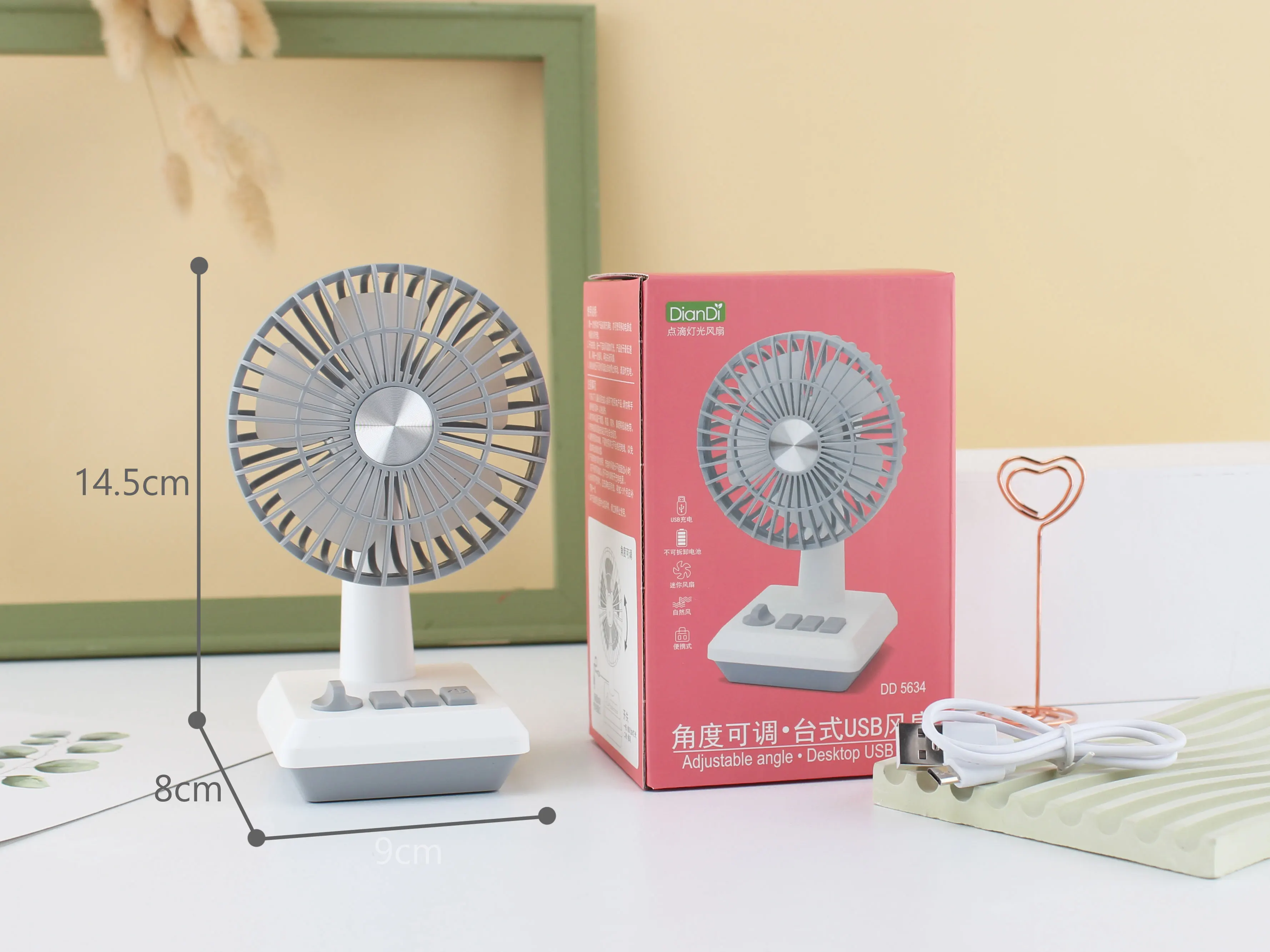 Mini ventilateur sur pied USB classique, Design clé, cadeau, lumières LED, ventilateur portatif de table pour l'extérieur, le bureau, la maison, la voiture