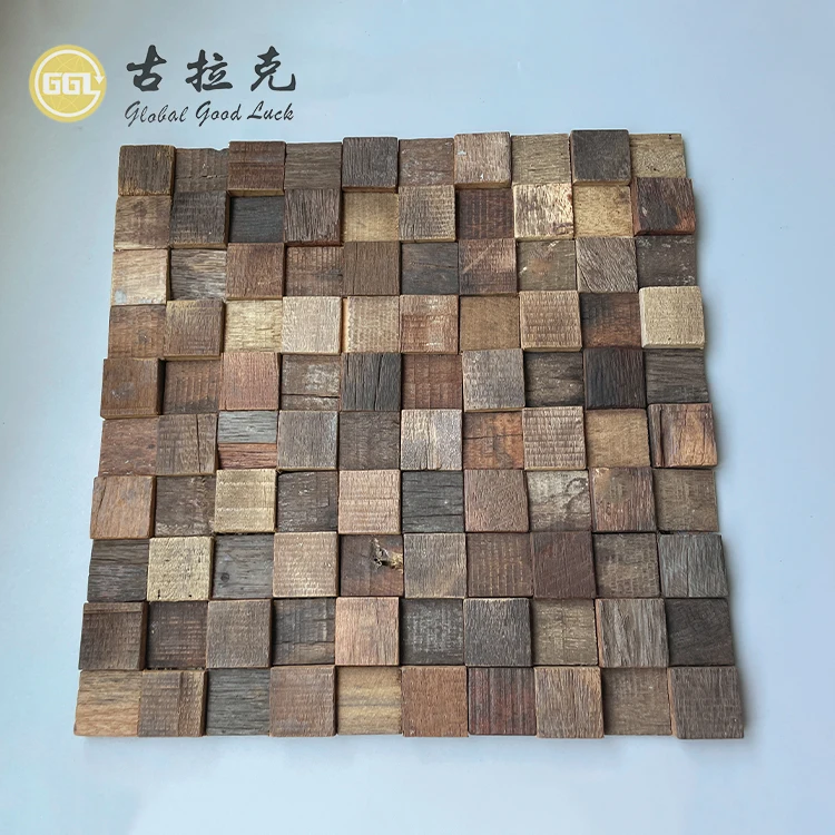 Mini Square Mosaic Tile 3D Mosaic Wood Cube Panel for Home Decor