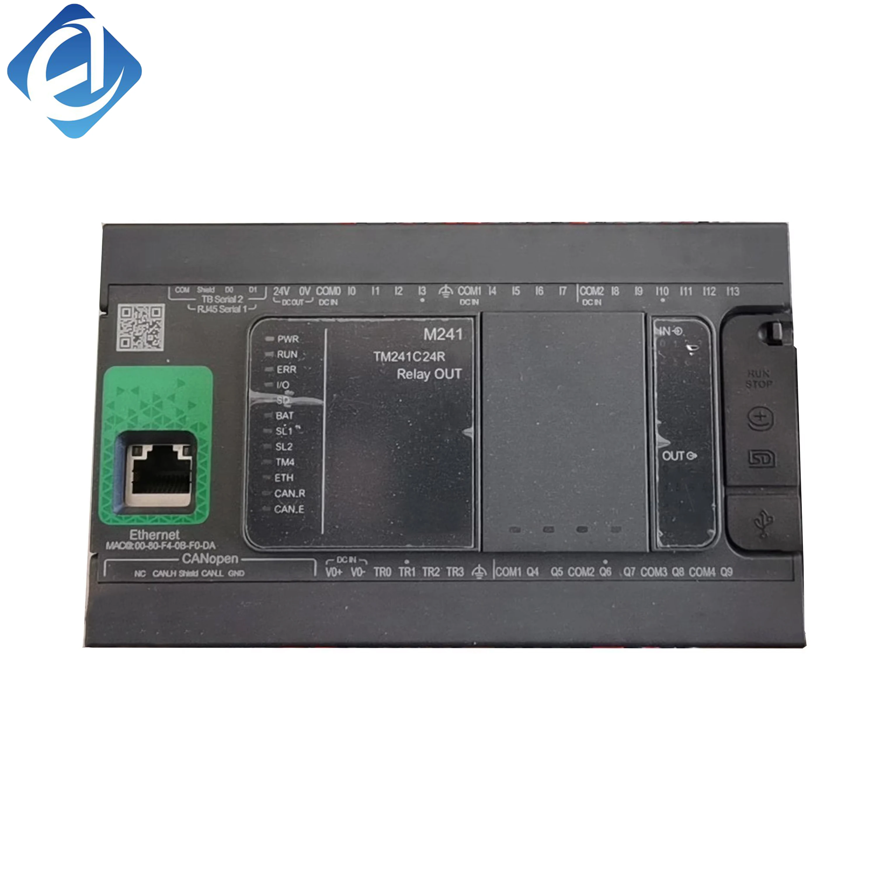 New Original TM241C24R TM241C24R Modicon TM241 PLC. 24 relay I/O points, stable logic control, reliable signal switching, compact size, strong anti-interference, applied to small automation machinery and industrial field 