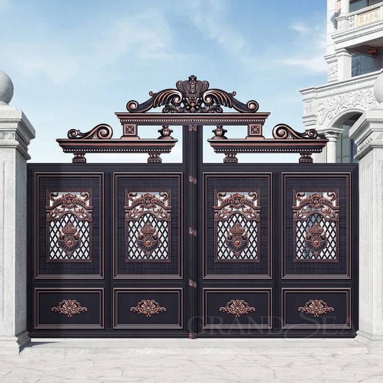 Classic Style High Quality square Shape Flower Pattern Aluminum Exterior Electric  Yard  French Iron Gate