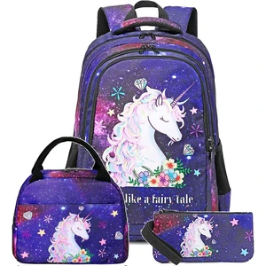 Factory Wholesale Unicorn Backpack Cute Kiddies School Bags with Lunch Bags School Bags for Girls