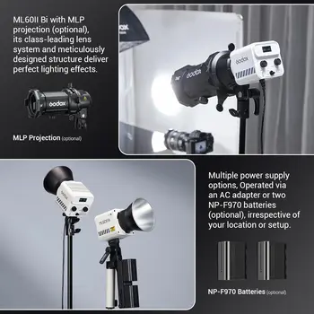 Godox ML60IIBi Bi-Color COB LED Video Light App Control Photography Lighting with Battery Accessory Kit AK-B01 Bracket Handle detail image