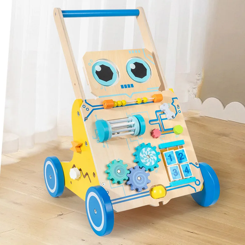 Custom Robot Wooden Baby Walker Adjustable Push Pull Toy Montessori Learning Activity Center Motor Skills for Toddlers
