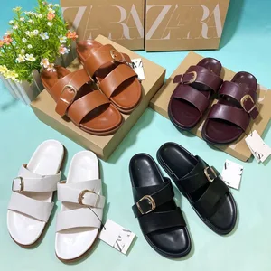 New Cross-border Fashion Metal Buckle Platform slippers Ladies European and American Wind Flat Cool slippers