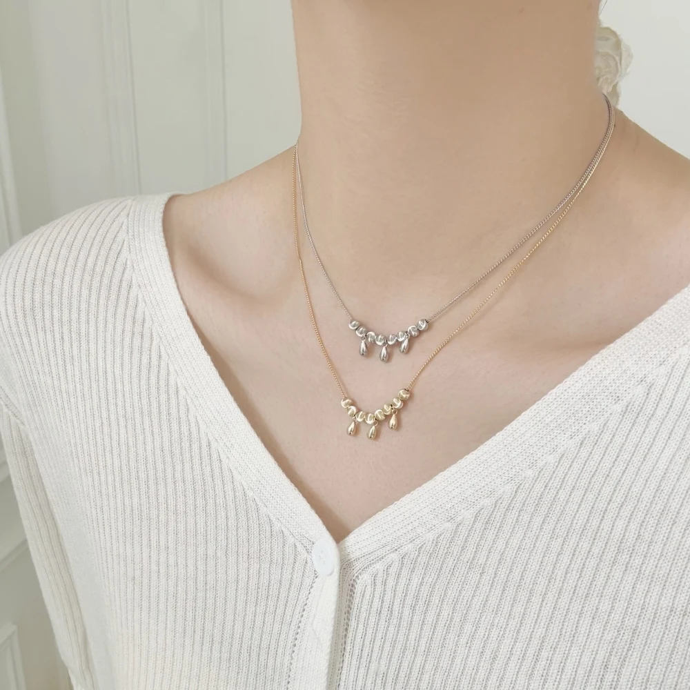KAKODIY Charm Jewelry Rhodium 14K Gold Plated Sterling Silver Shiny Ball Bead Drop Shape Pendant Necklace detail 1