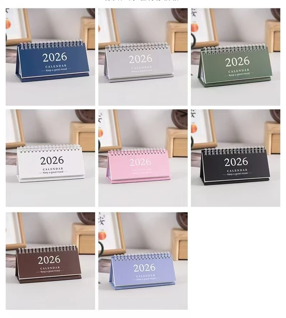Stock Printed Wire O Stand Flip Desk Calendar Daily Monthly & Yearly Use 2025-2026 Calendar Mini Size Macaron Colors Calendar