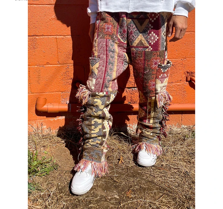 Custom Oversize Tassel Plus Size Cargo Unisex Stacked Straight Leg