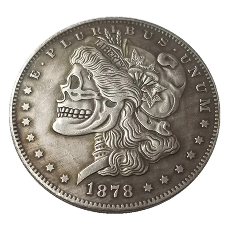 Custom Metal Memento Mori Hobo Nickel Coin - Antique Silver Copper