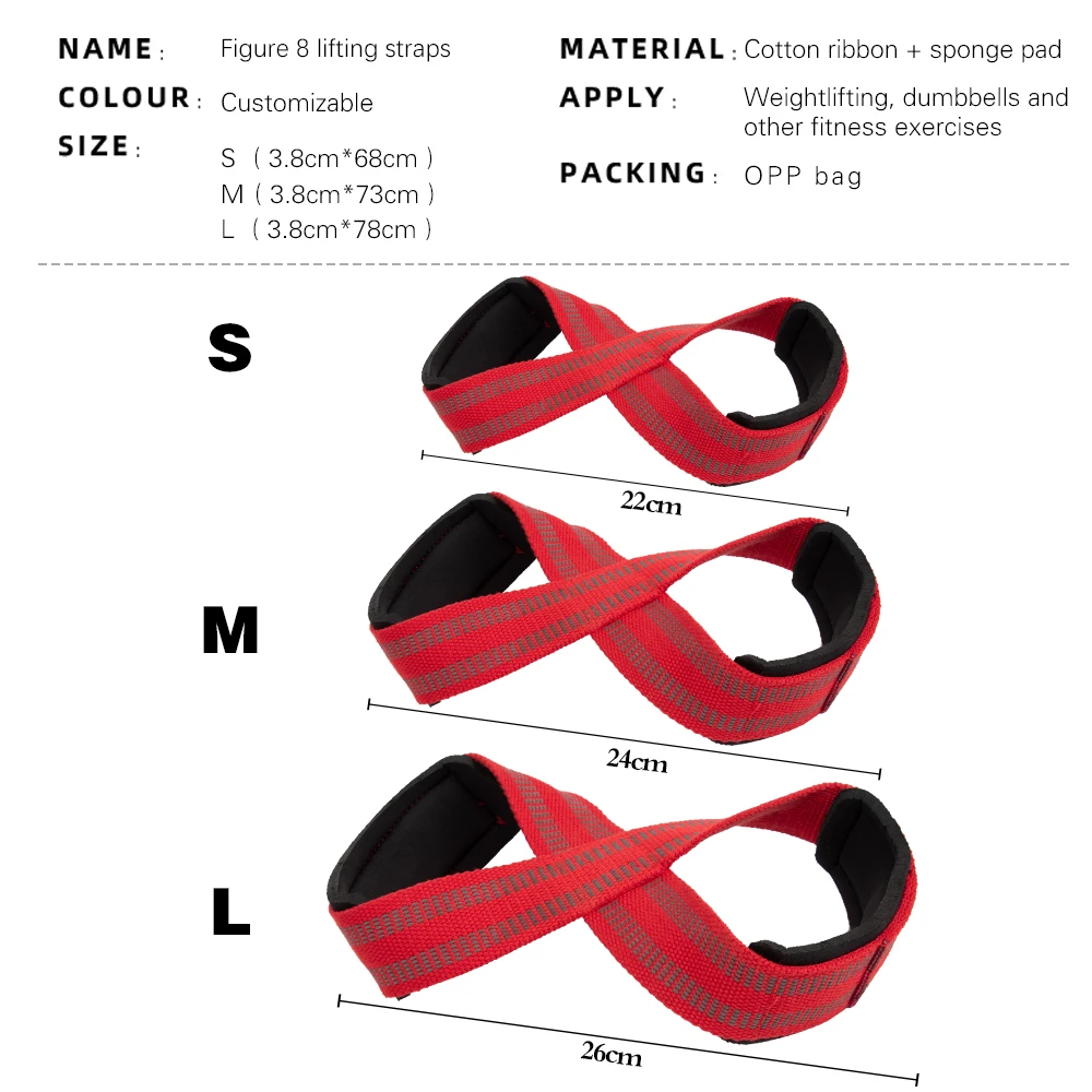 LADYGLOW Custom Logo Figure 8 Weight Lifting Straps Gym Workout Gym Training Powerifting Wrist Straps Figure 8