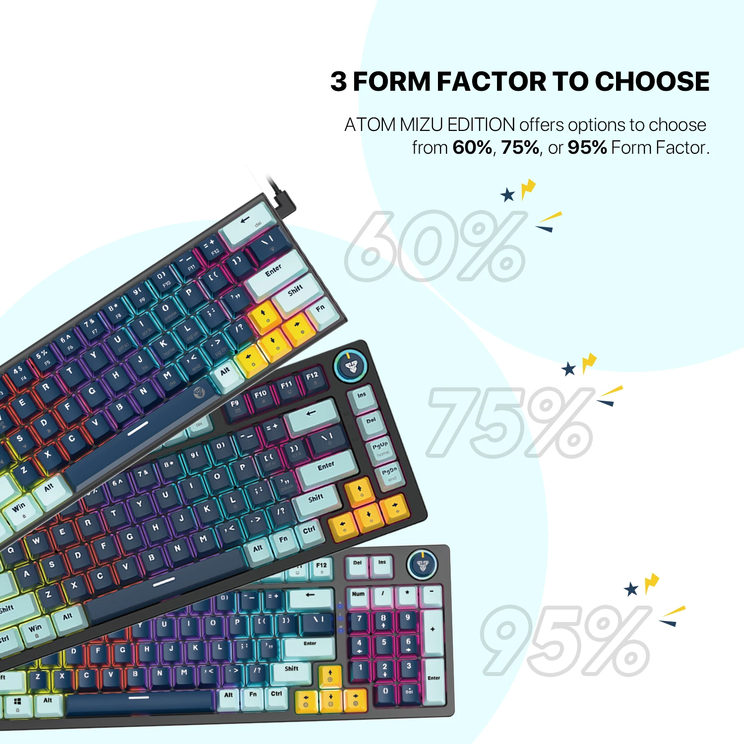 Fantech MK890V2 96 Keys Led Backlit Gaming Keyboard with Knob Wired Computer PC Blue Red Switch Mechanical Gaming Keyboard