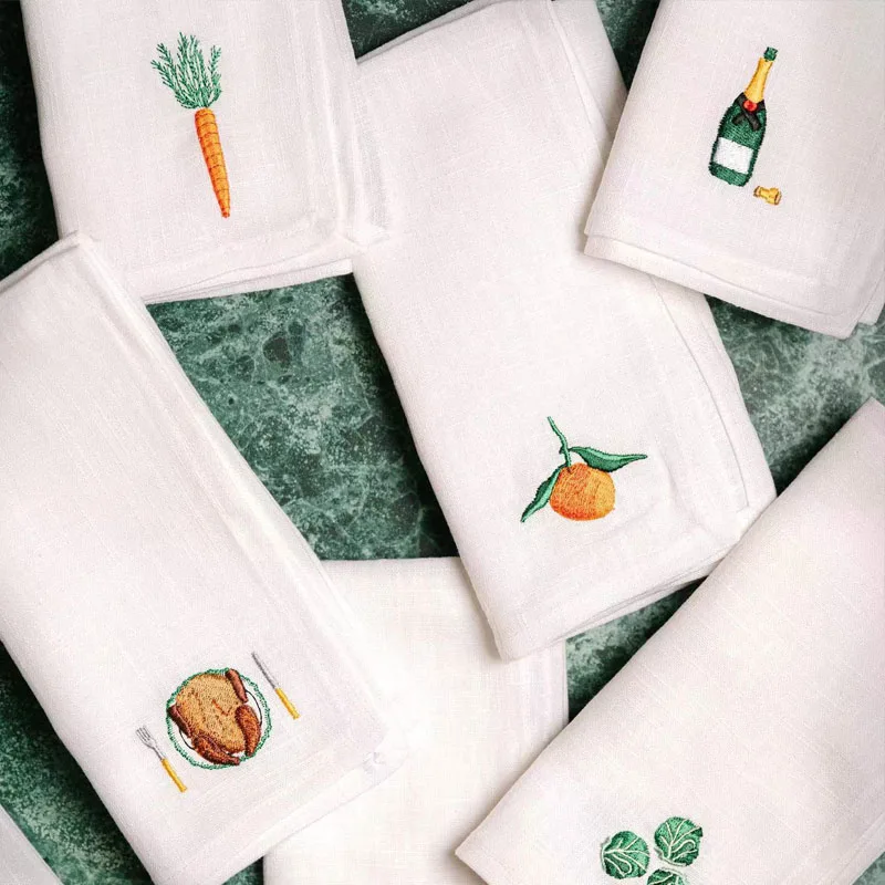 French Linen Napkins Party 20''*20'' Embroidered Classic Handmade Napkins
