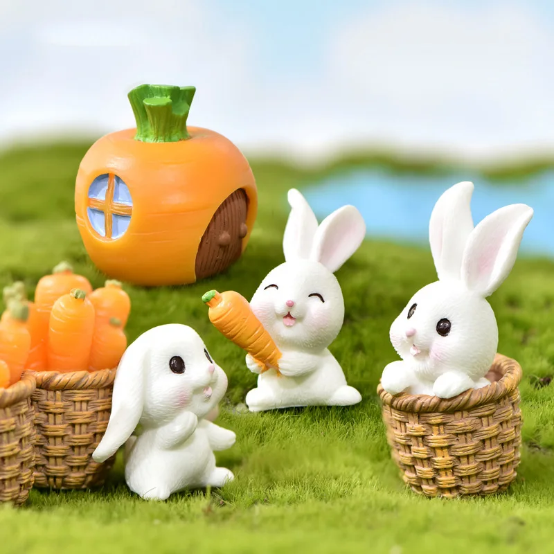 Cute Animal Rabbit Carrots House Figurines Fairy Garden Ornaments Home  Decoration Mini Craft Micro Landscaping DIY Accessories