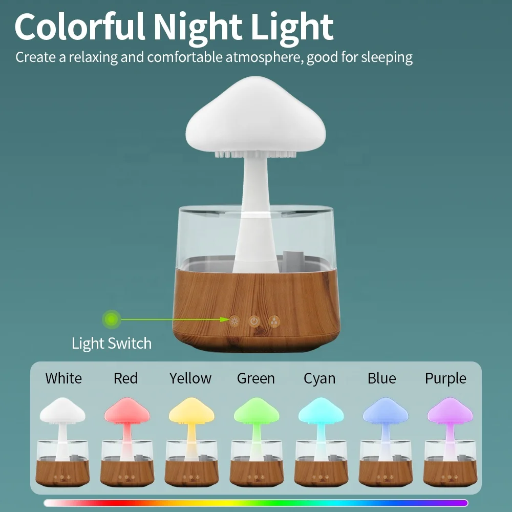 Wood Mushroom Rain Cloud Humidifier With 7 Color Led Light air Mushroom Humidifier Rain Cloud Water Drop Oil Aroma Diffuser