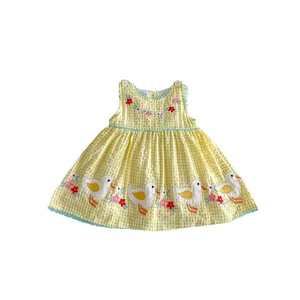 Infant Girl Sleeveless Yellow Duckling Pattern Dress 0-12 Months Baby Dress  for  Cute Baby Daily Dressing