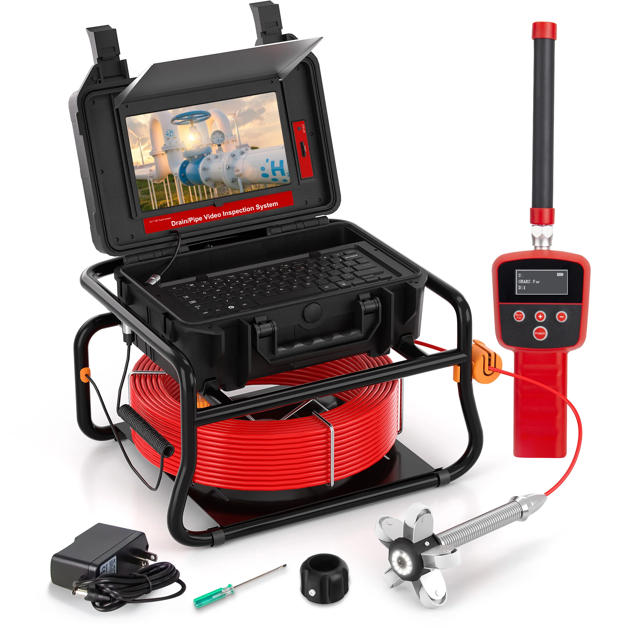 Auto-nivelant&512Hz Sonde&Locator Cameră canalizare Ecran tactil 10,1 inch Contor Metru Cameră inspecție țevi Card 16GB Cameră scurgere