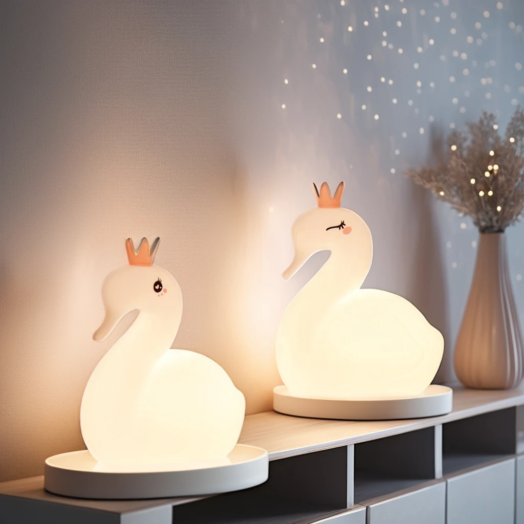 Rechargeable Swan LED Night Light Mini Silicone Touch Lamp for Babies and Kids Switch Control