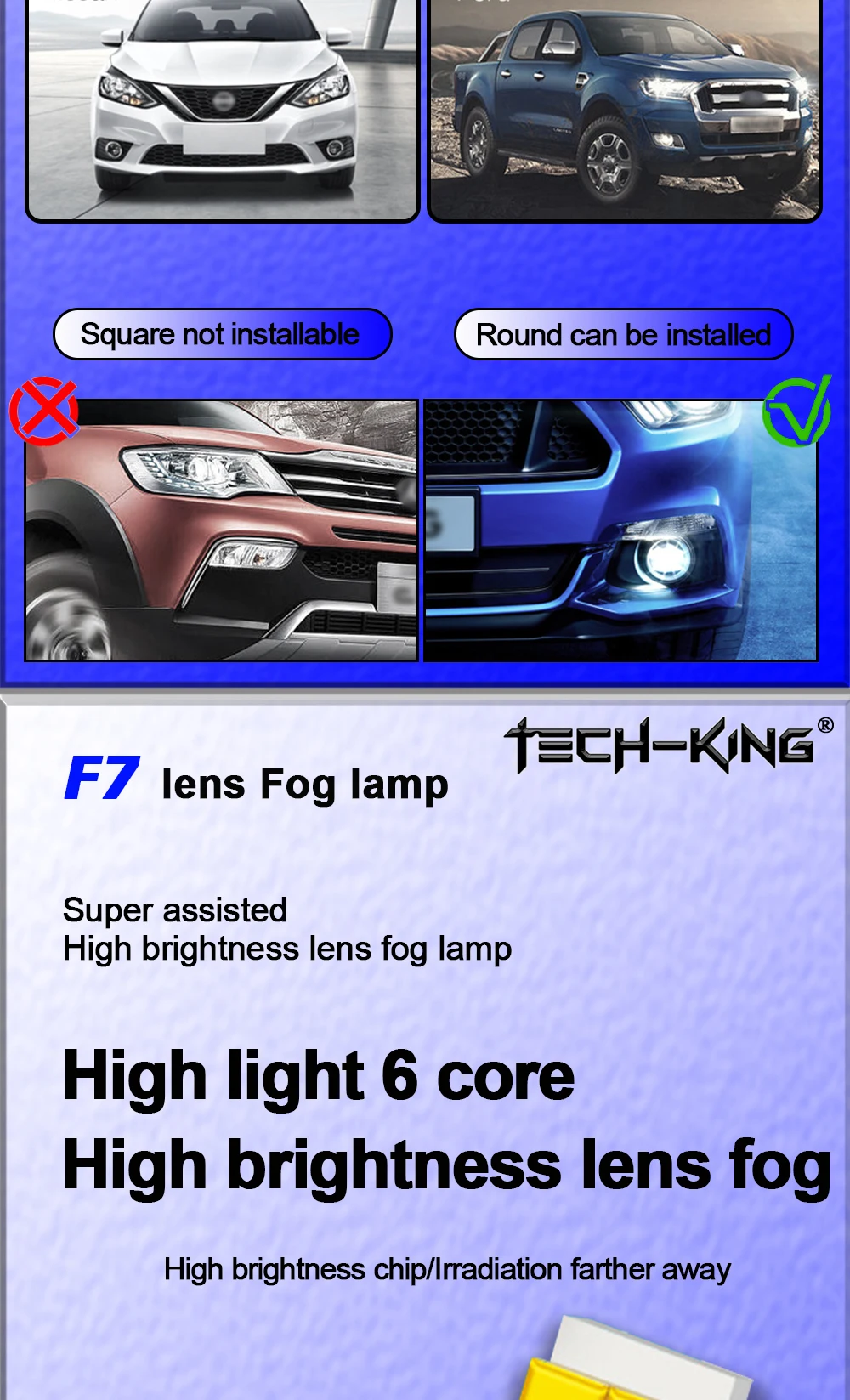 TECH-KING 3inch 56w 72w H11 3000K 6000k 3colour high Low Beam Universal bi Led projector Fog lamp High brightness lens fog lamp